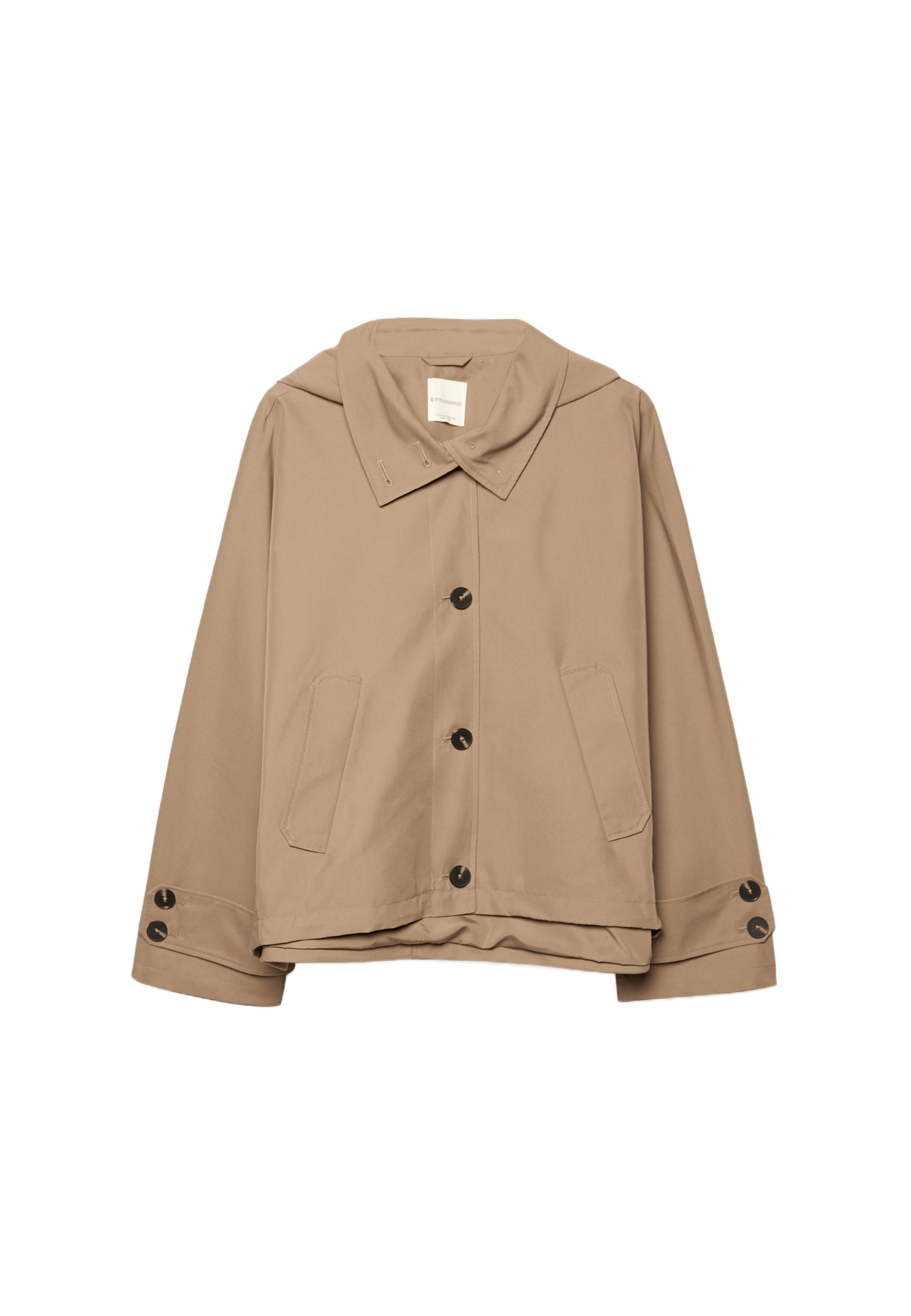 Short hooded oversize trench coat — Beige
