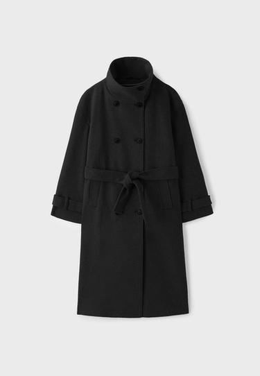 Soft-touch high neck long coat — Black 6