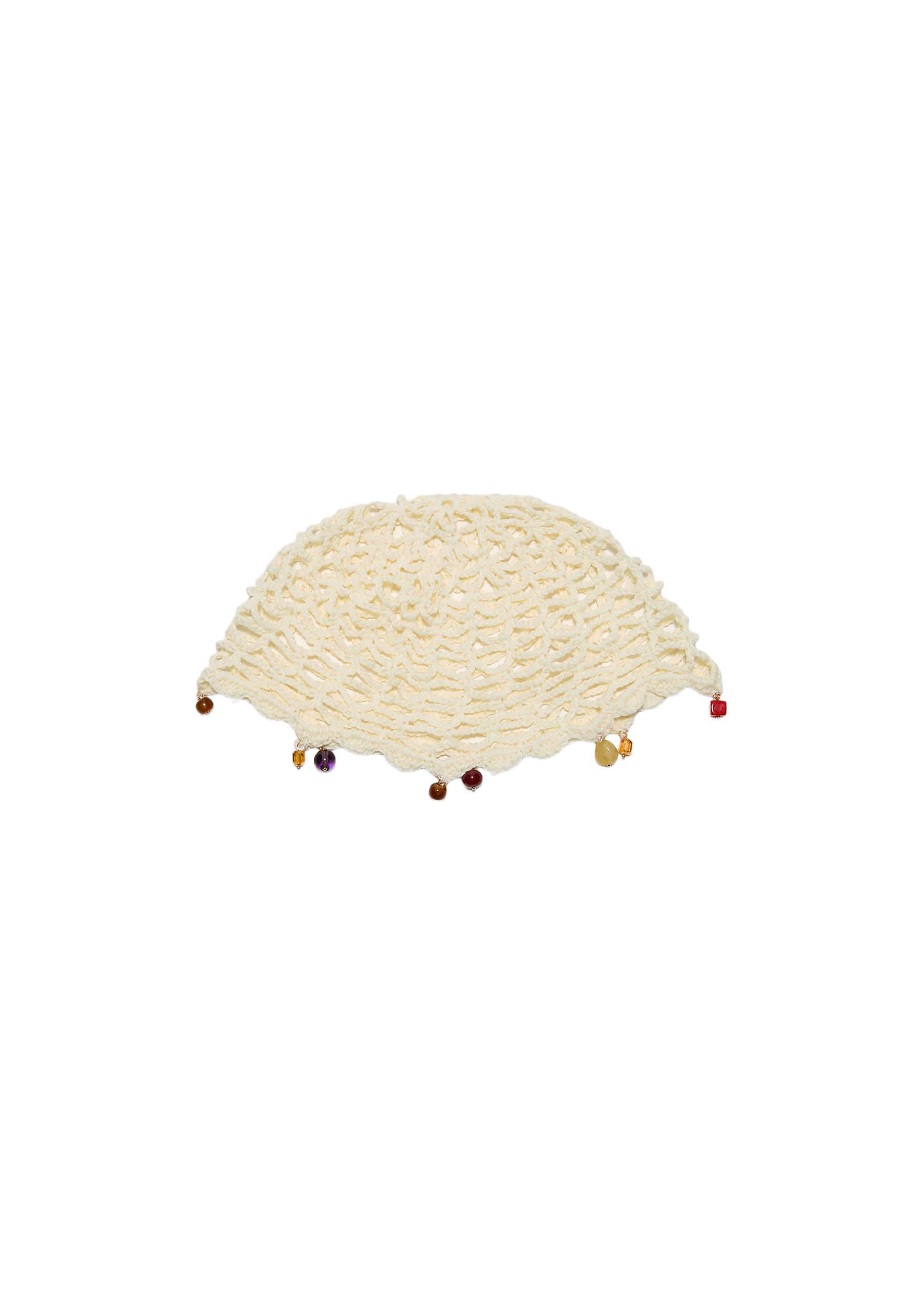 Beaded crochet cap — Ecru