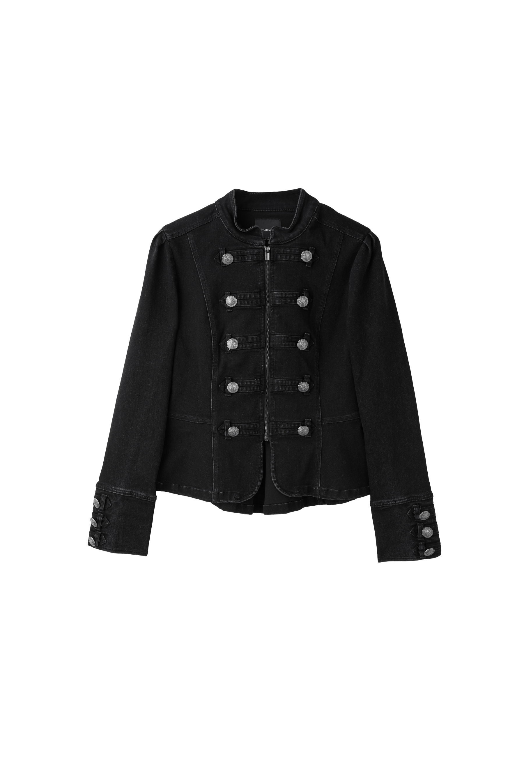 Peplum button jacket — BLACK DENIM WASH