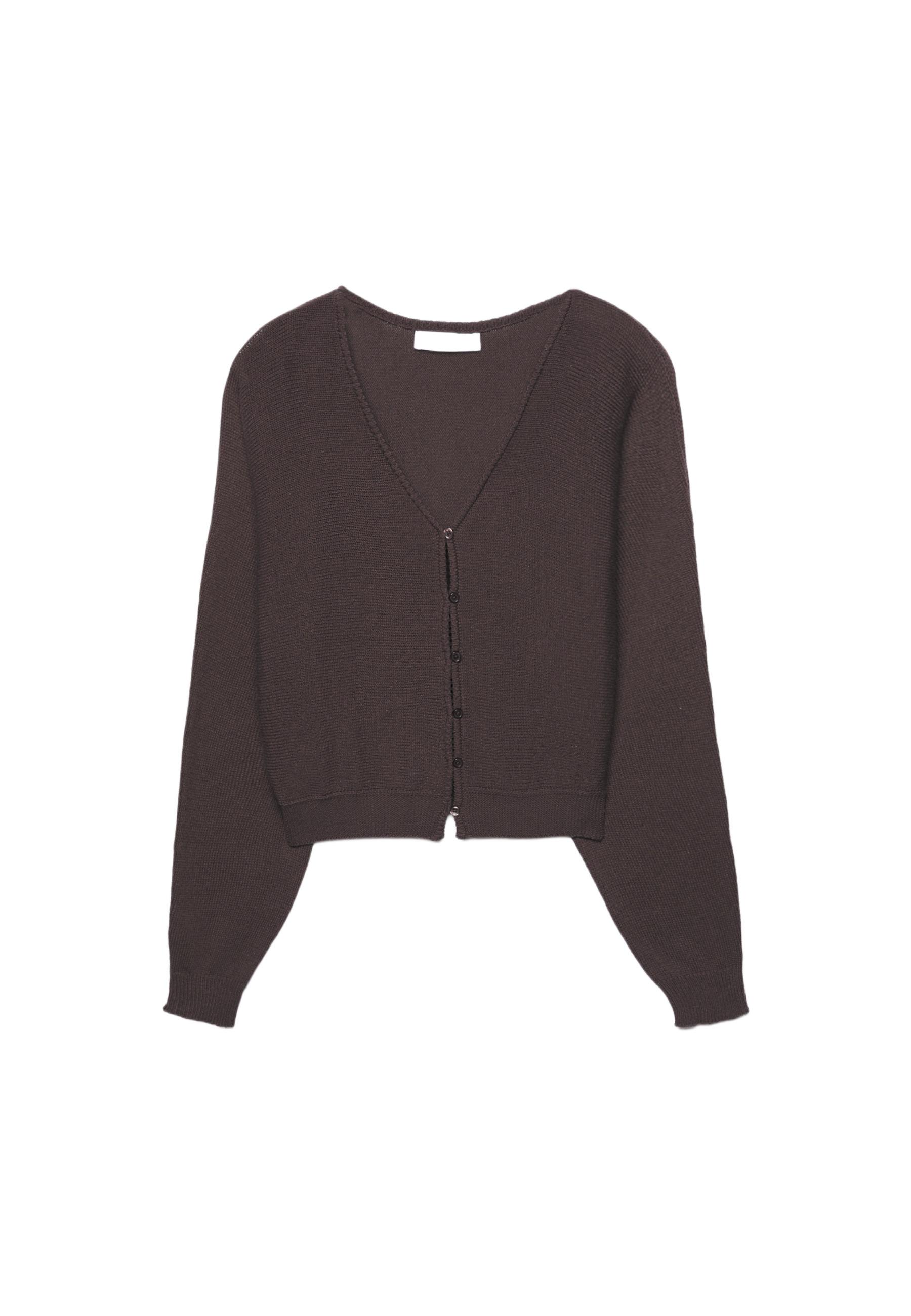 Batwing sleeve knit cardigan — Brown