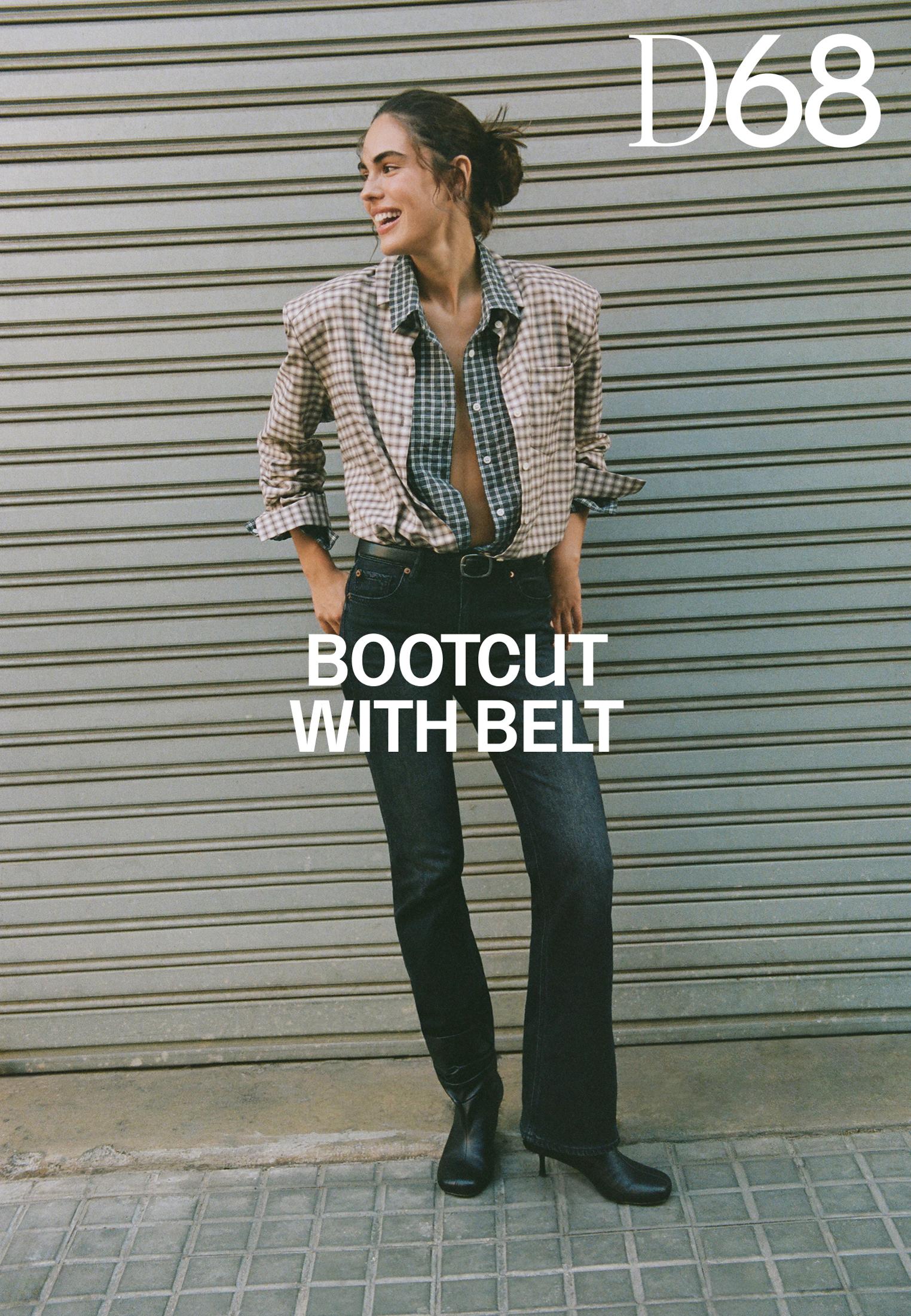 D68 boot-cut jeans with belt — BLACK DENIM WASH