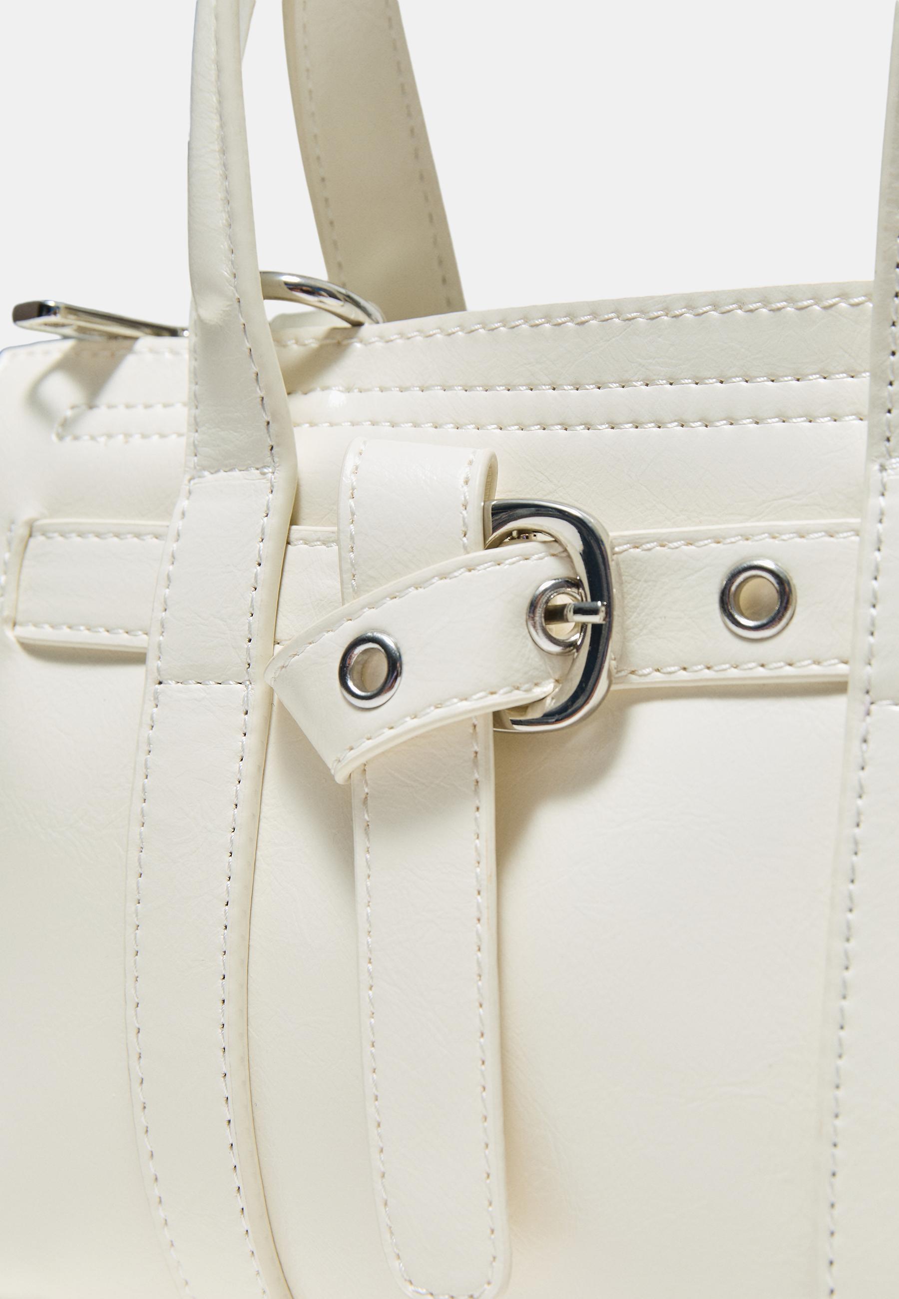 Mini tote bag with buckle — Ecru