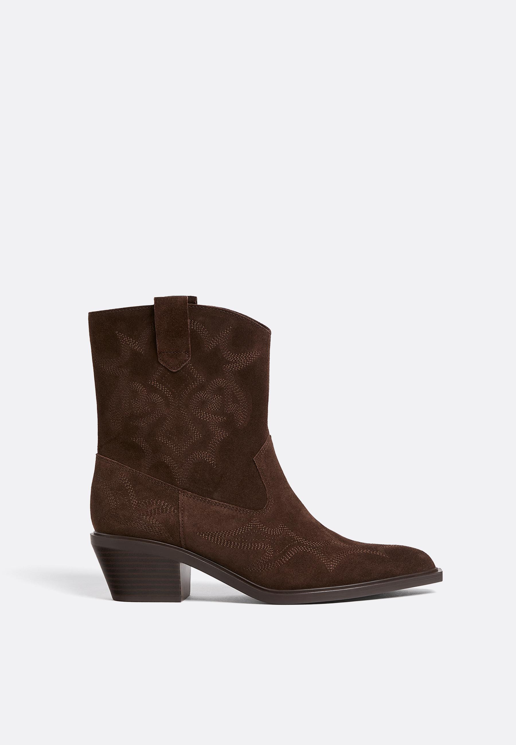 Bottines cowboy à talon en cuir - Cuir femme | Stradivarius France