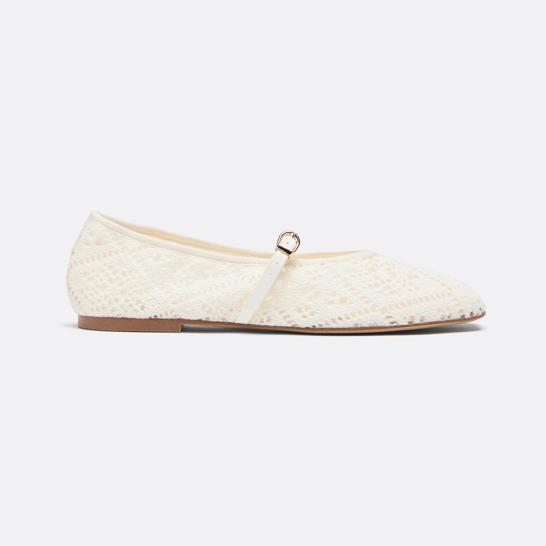 Crochet buckle ballet flats — ECRU