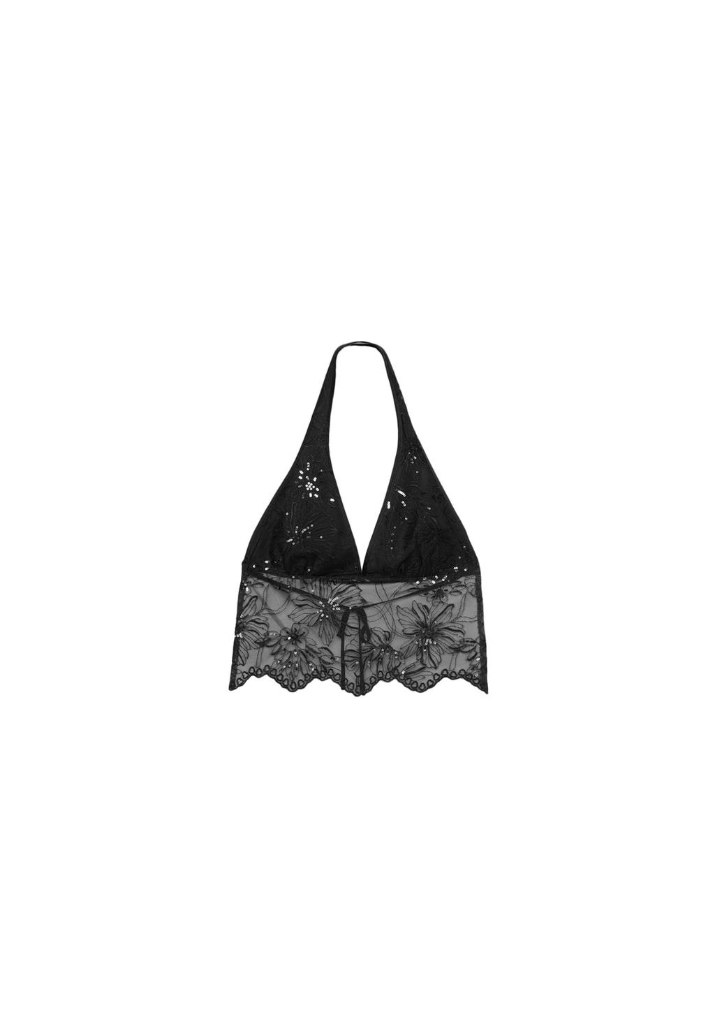 Halter top with rhinestone embroidery