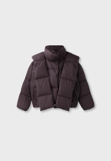 Quilted scarf puffer jacket — Brown 8