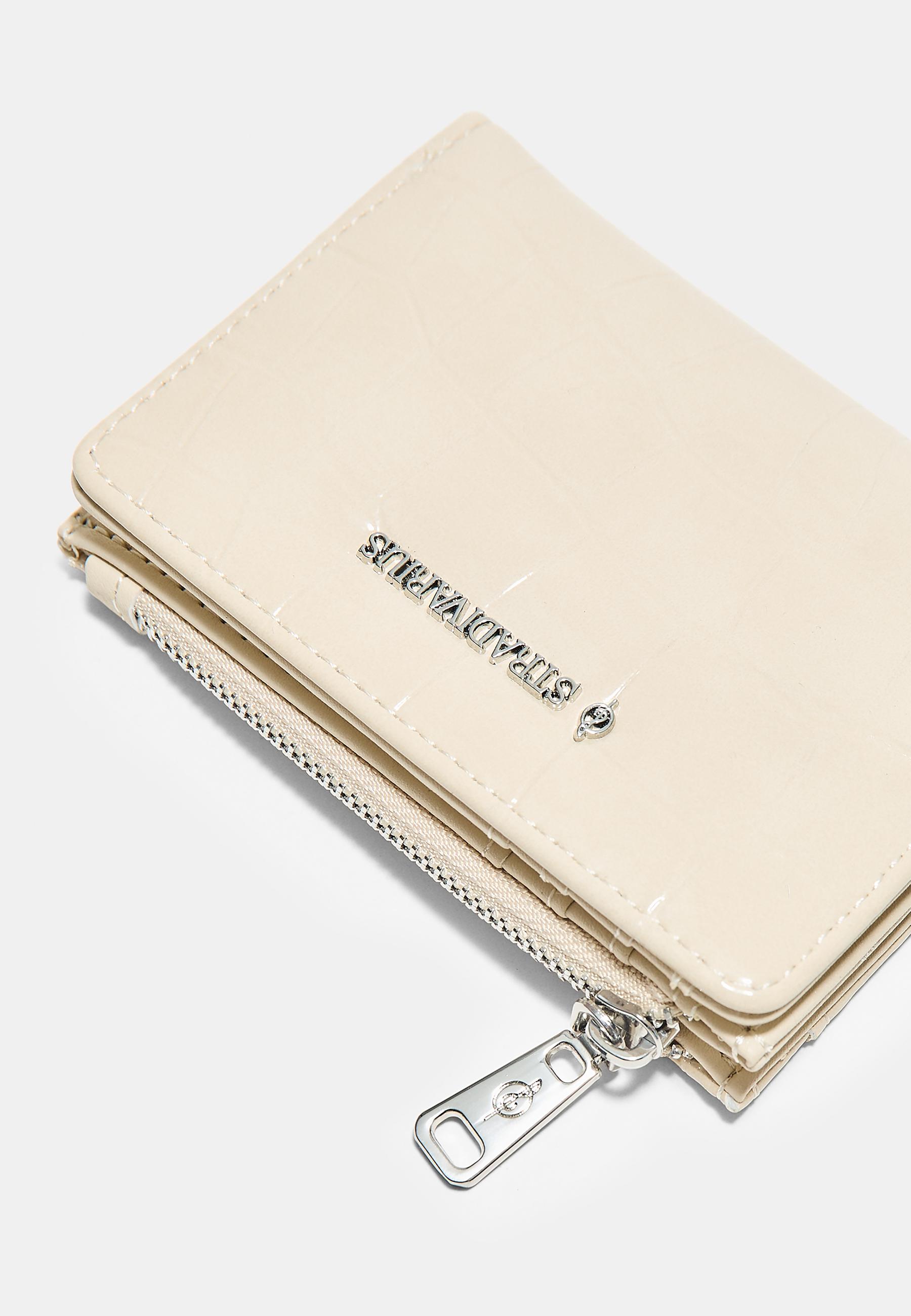Mock croc card holder purse — Ecru