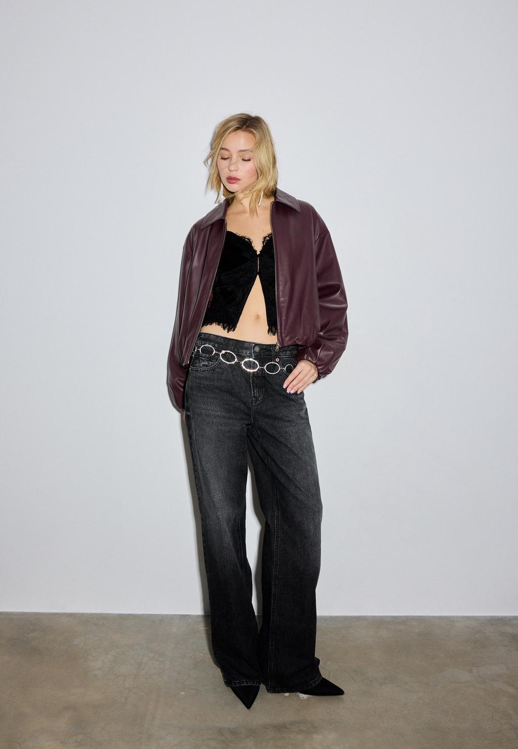 Quilted leather effect bomber jacket