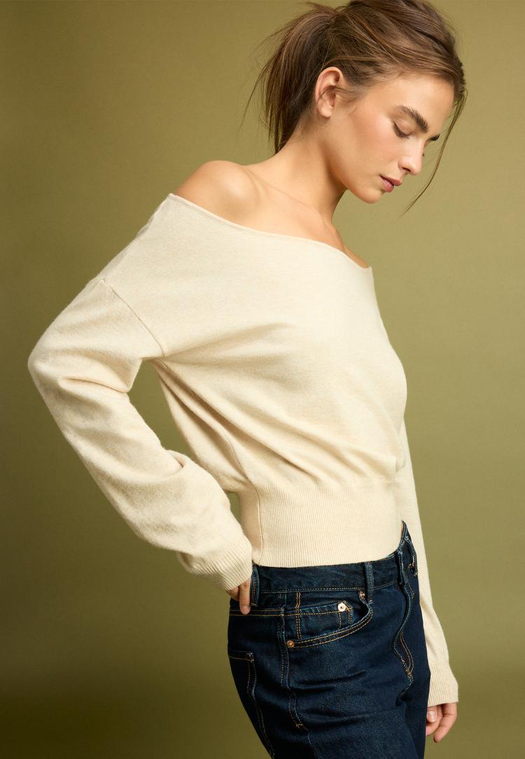 Asymmetric knit jumper — Stone
