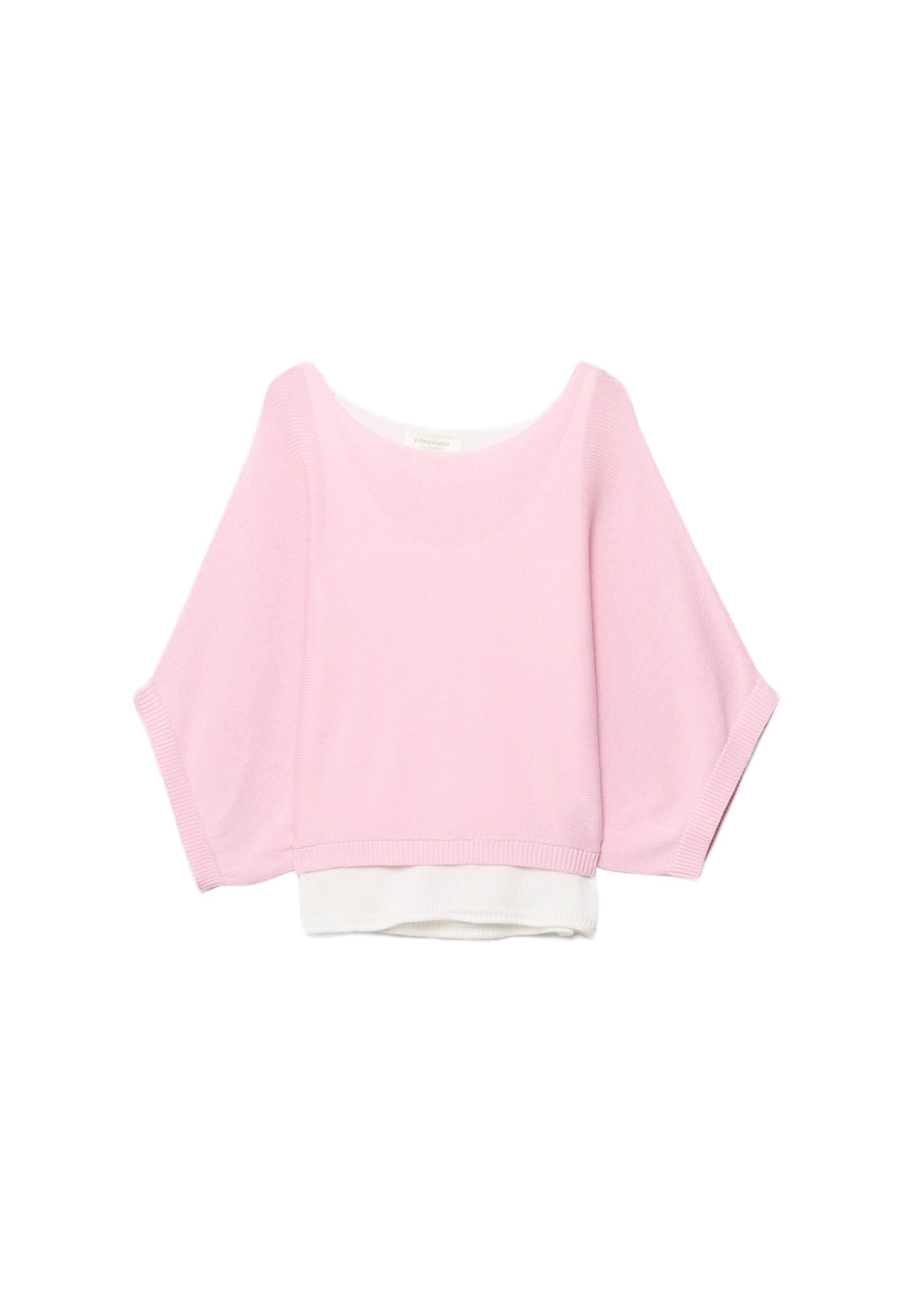 Boat neck knit jumper with overlay — Pastel pink (alternate view)