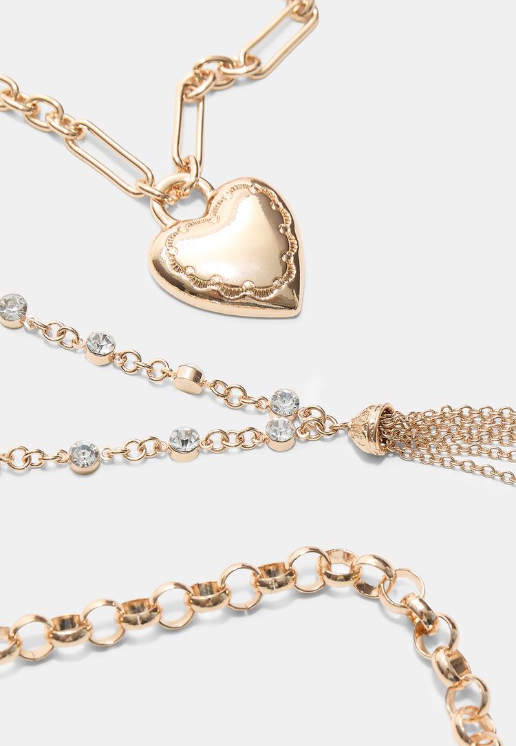 Stradivarius Σετ 3 Κολιέ Καρδιά Και Πομπόν Χρυσαφί Os φωτογραφία