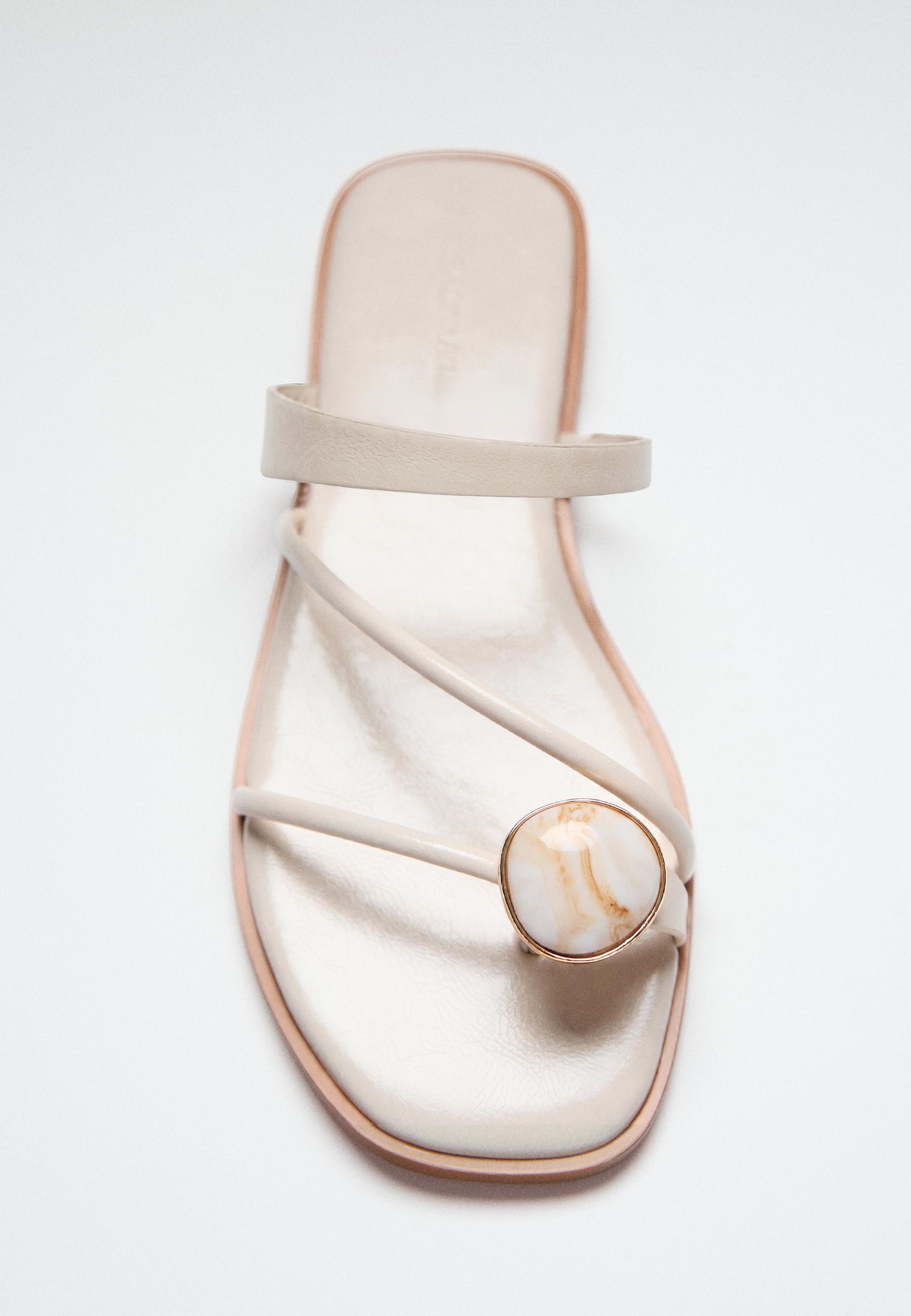 Flat sandals with stone detail — ECRU