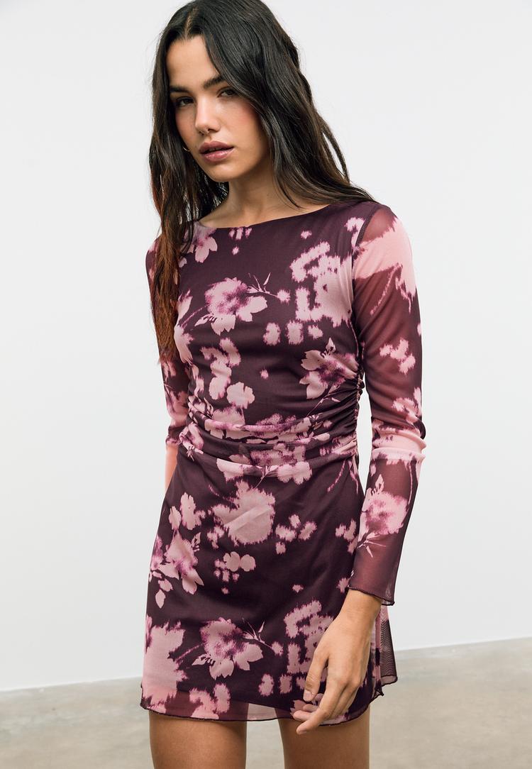 korte jurk van bedrukte tule