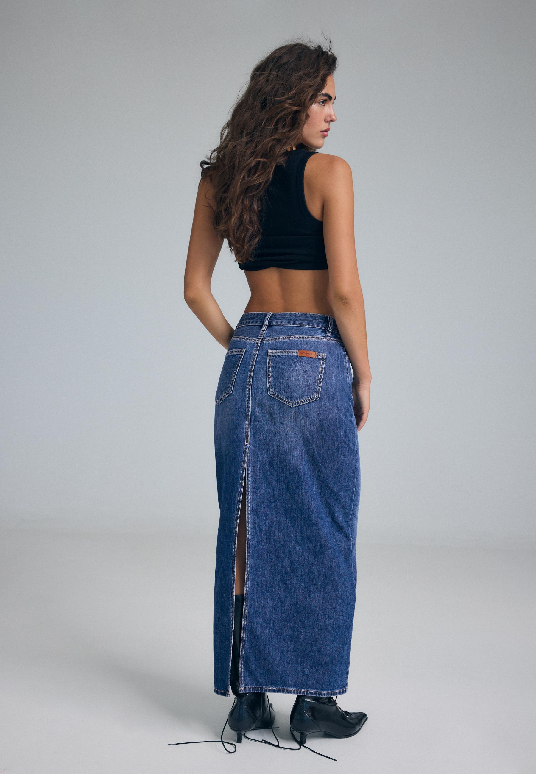 Stradivarius Uzun denim etek görsel 8