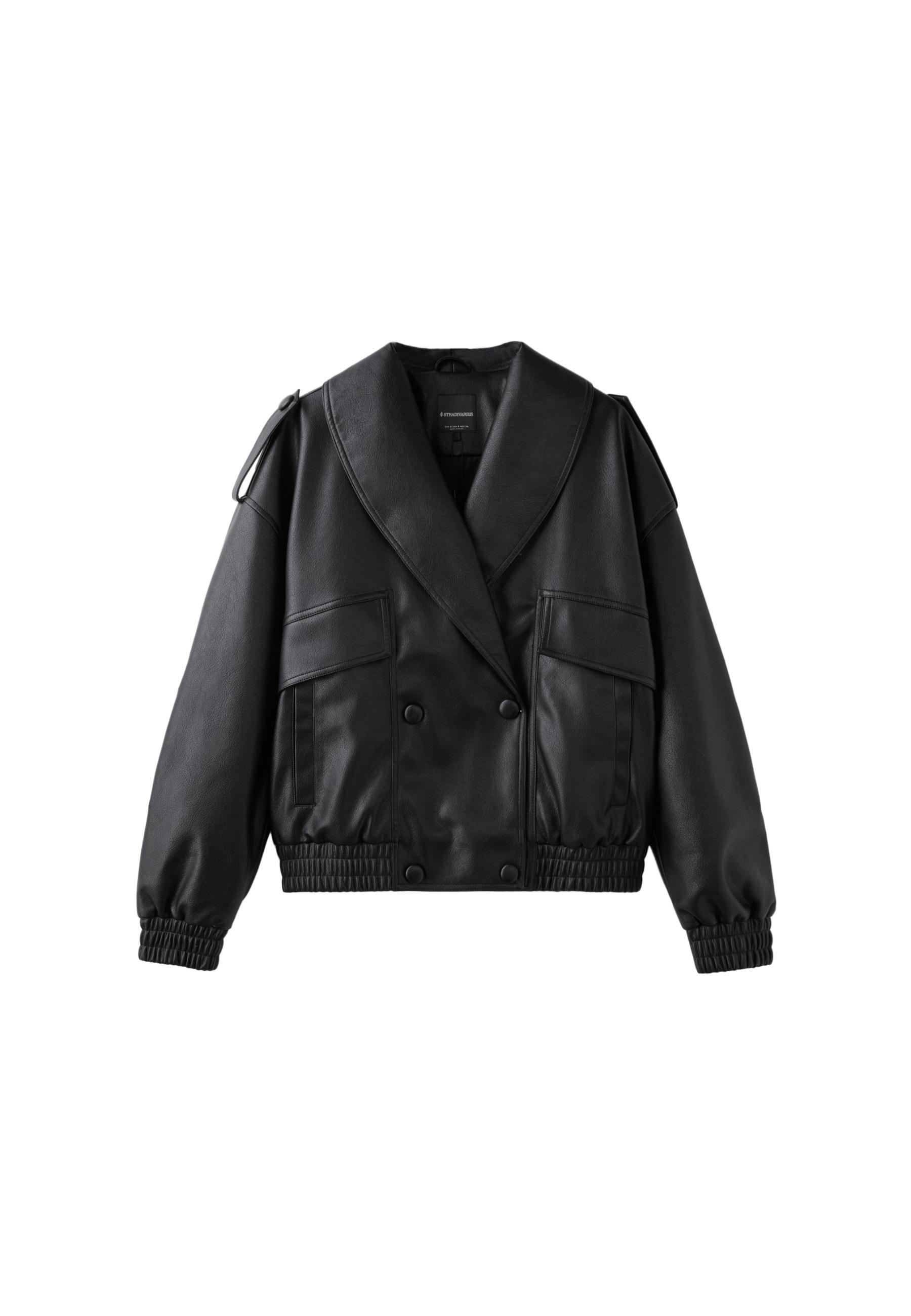 Quilted leather effect boxy jacket — Black