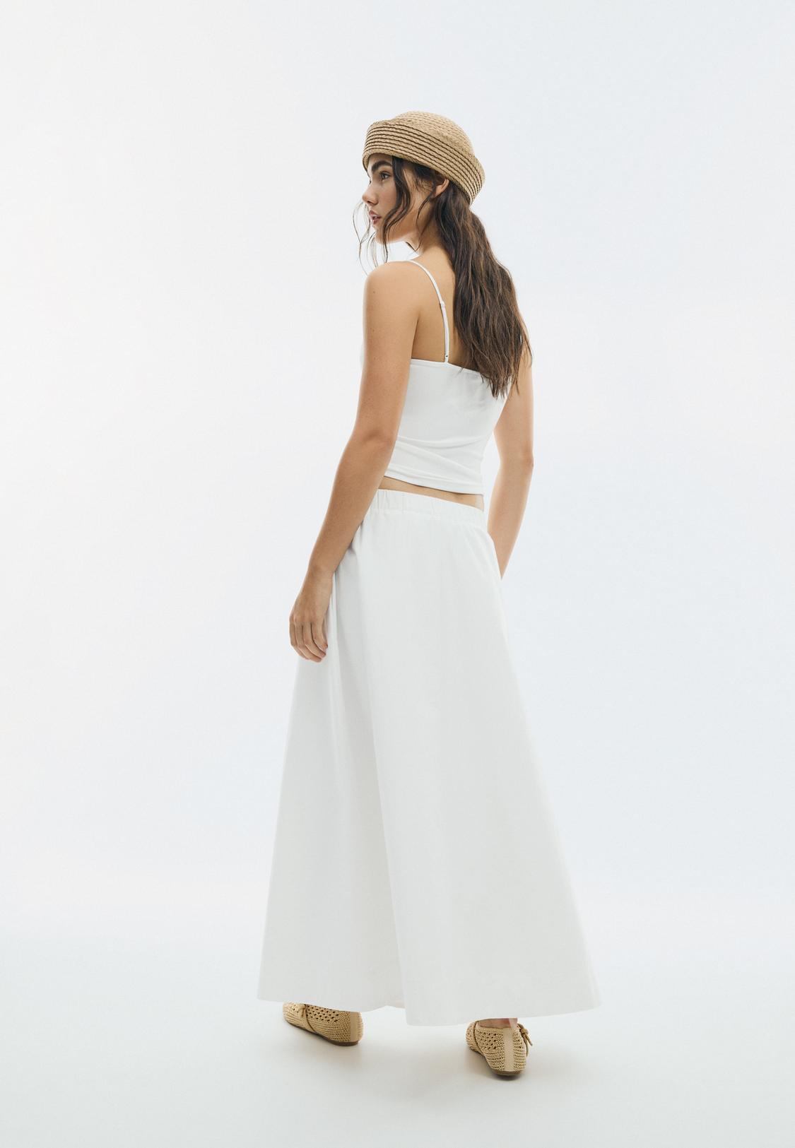 fitted lace wedding dress White Flare Midi Skirt Fitted Waist & Pockets