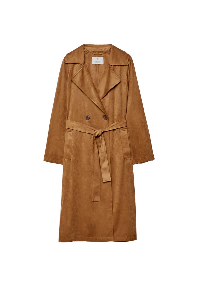 Coat Mantel Camel Braun Gürtel Reserved Mantel Braun Langer