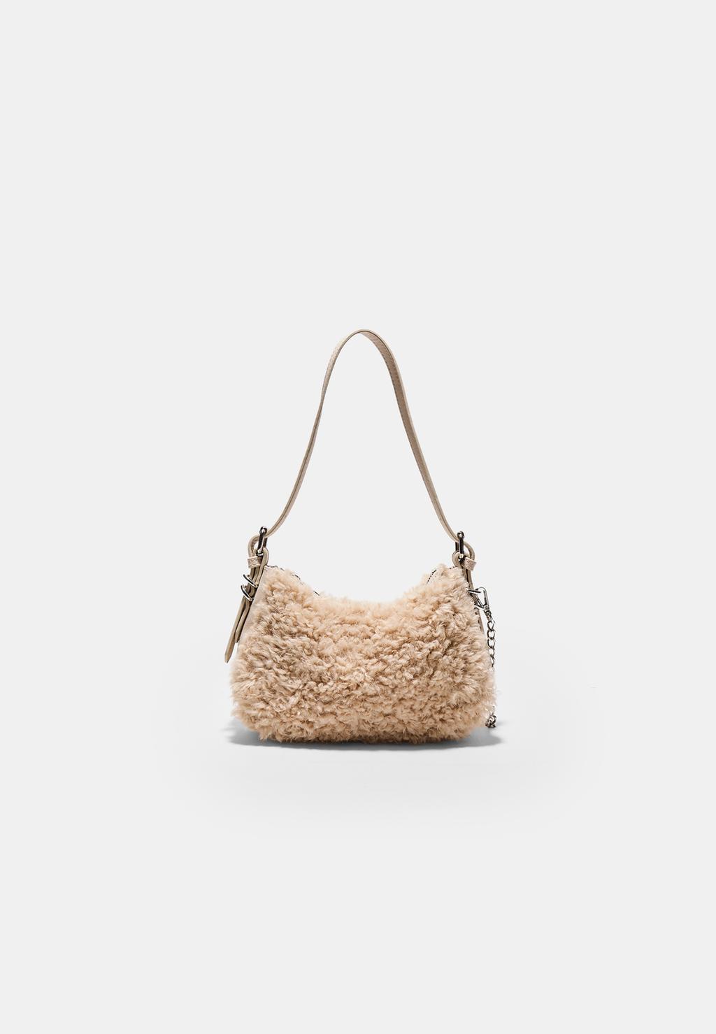 Sac épaule lune fausse fourrure et chaîne