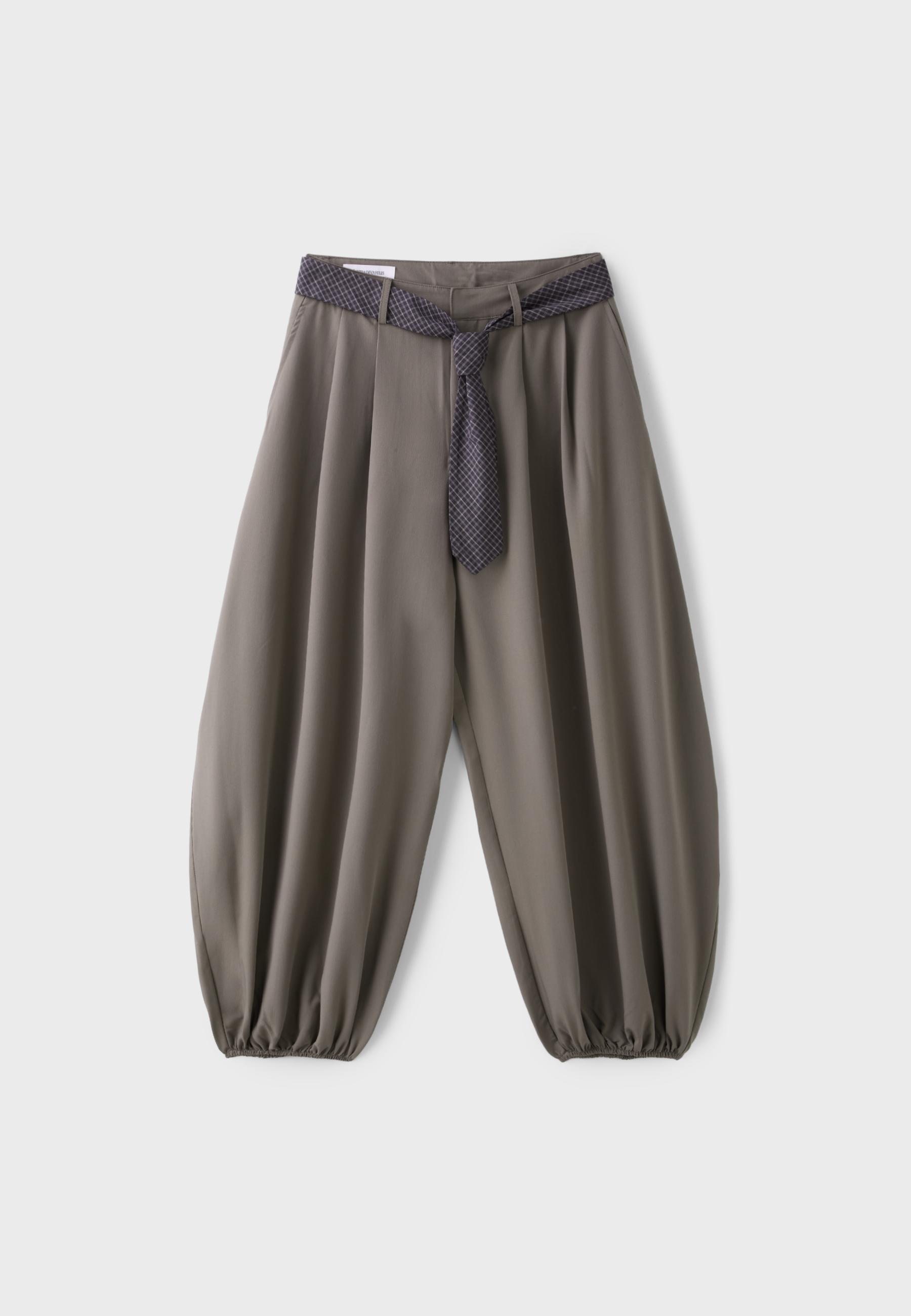 Voluminous sarouel trousers with tie belt — Brown