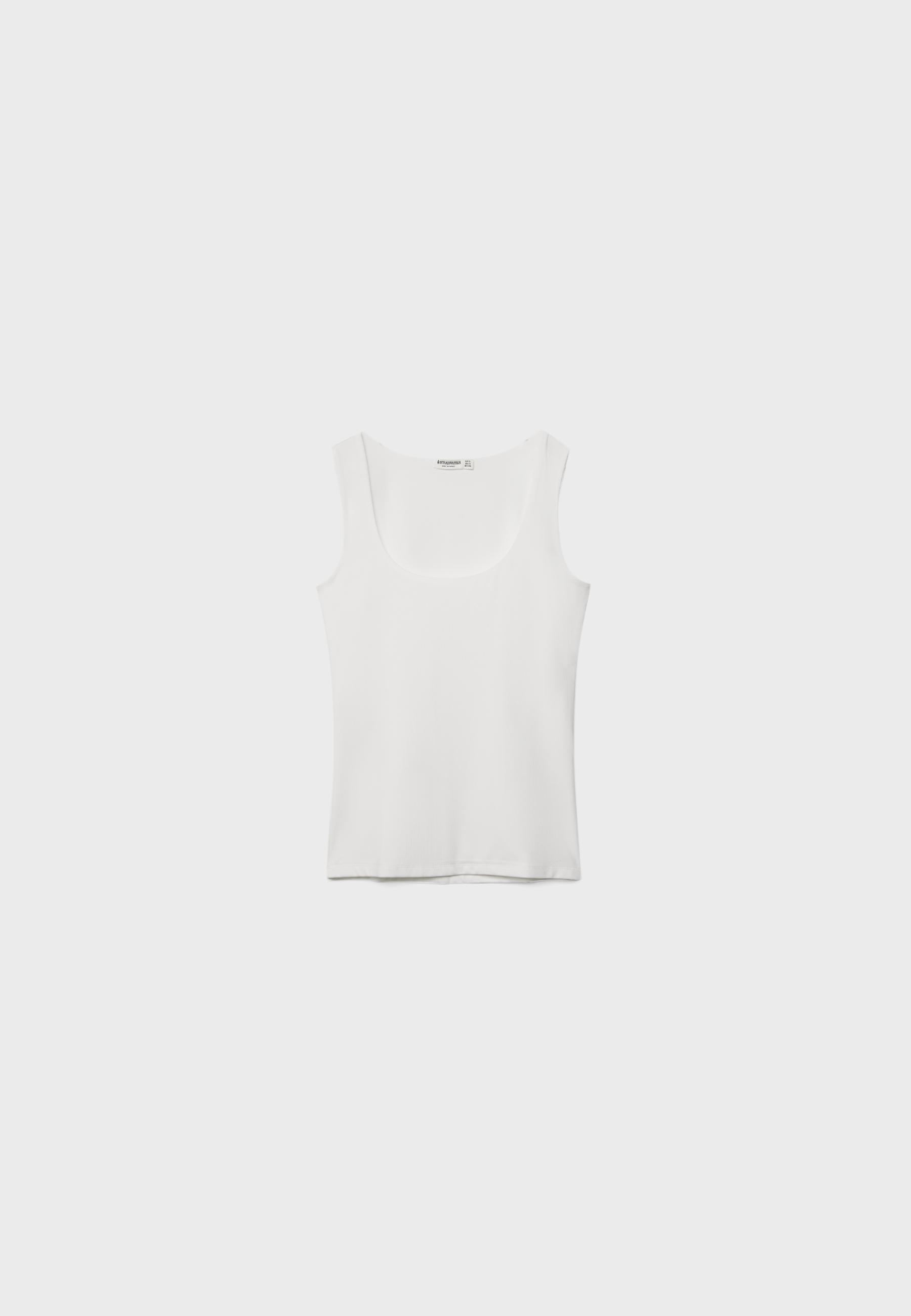 Polyamide wide-strap T-shirt — Ecru