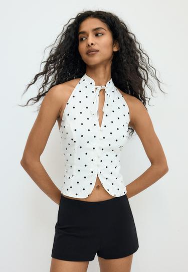 Fitted polka dot top — Ecru 2