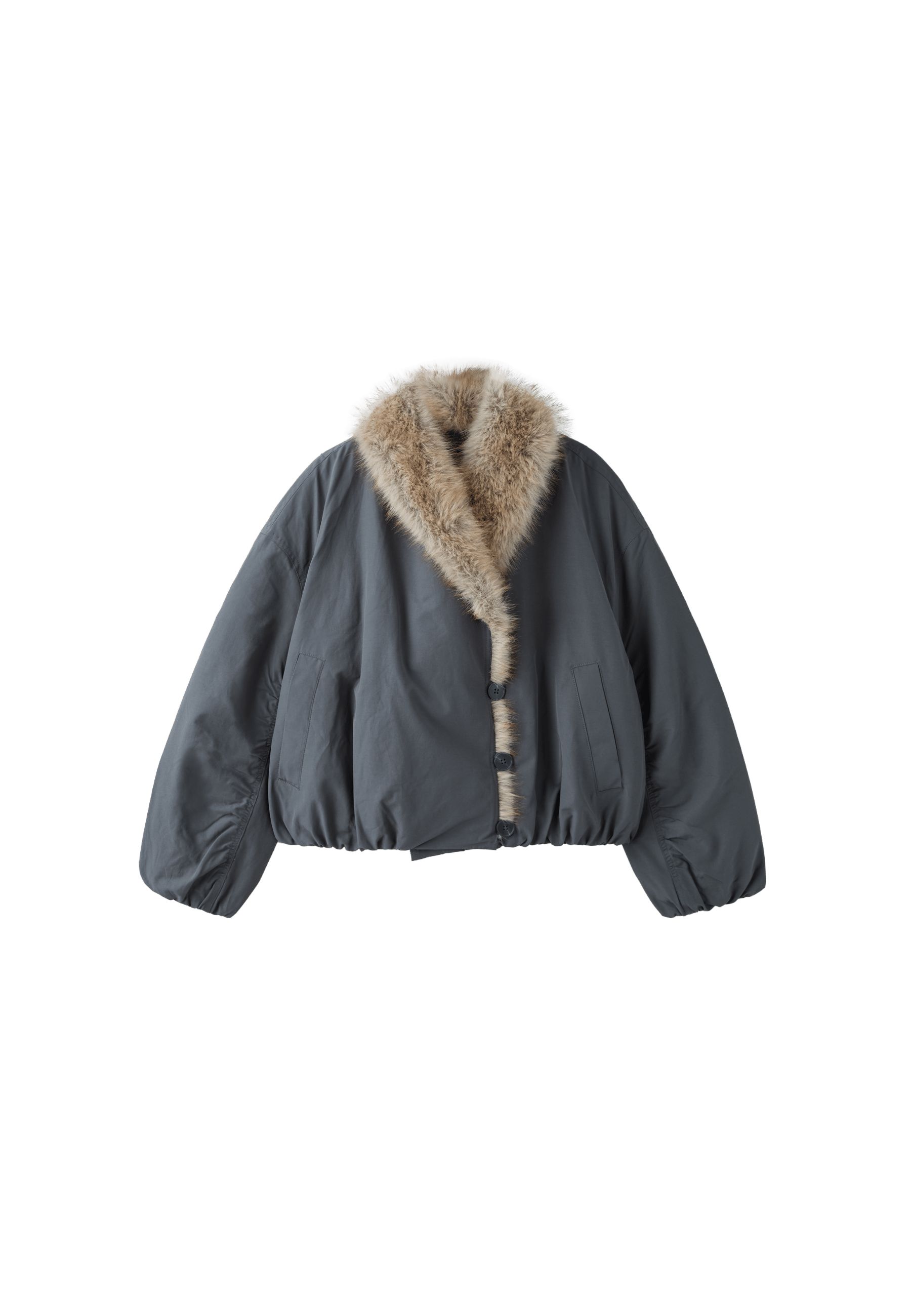 Puffer jacket with faux fur shawl collar — Dark grey