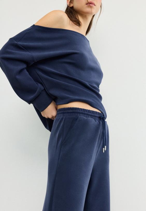 yumusak dokulu palazzo jogger pantolon