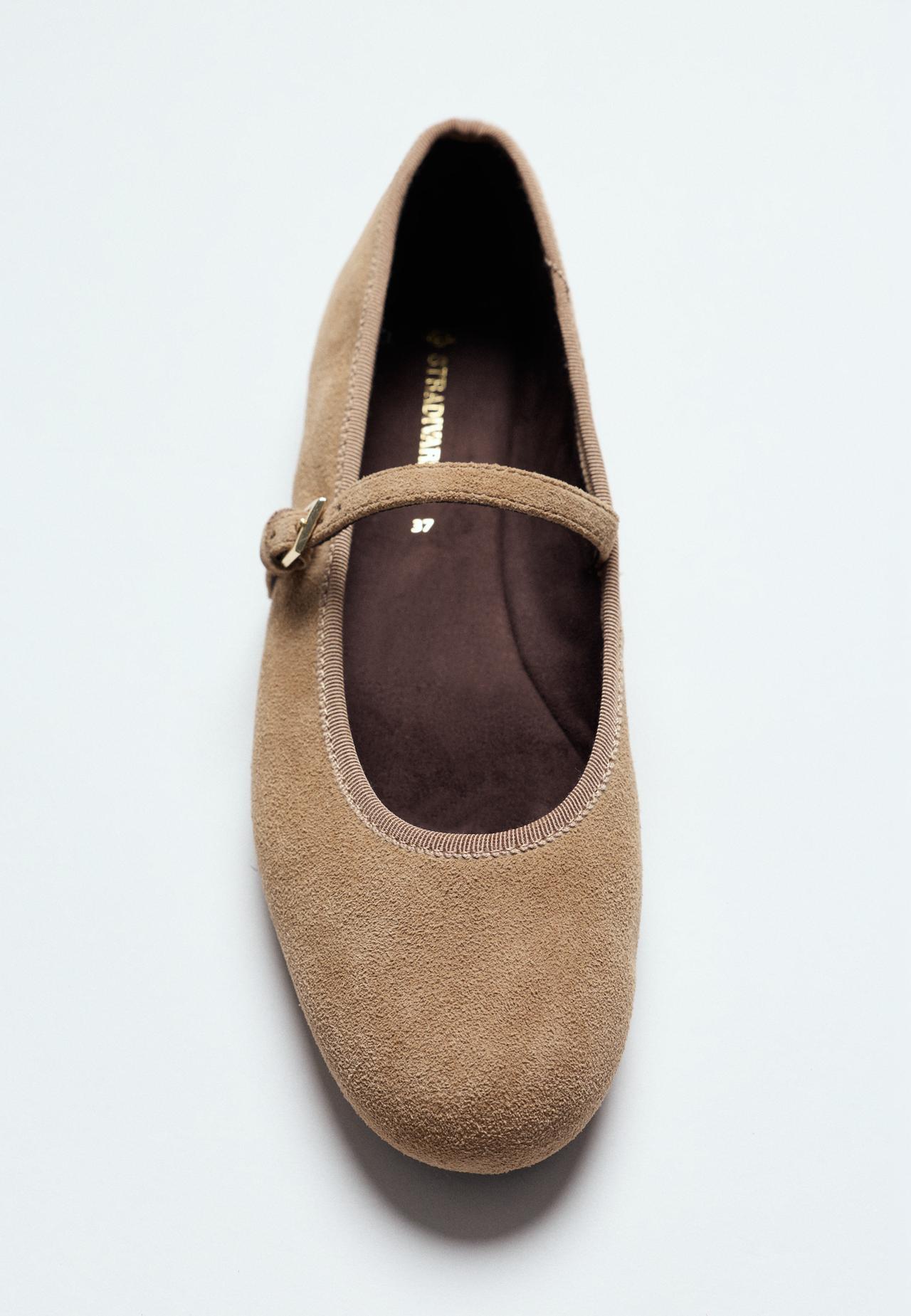 Leather Mary Jane ballet pumps — BEIGE