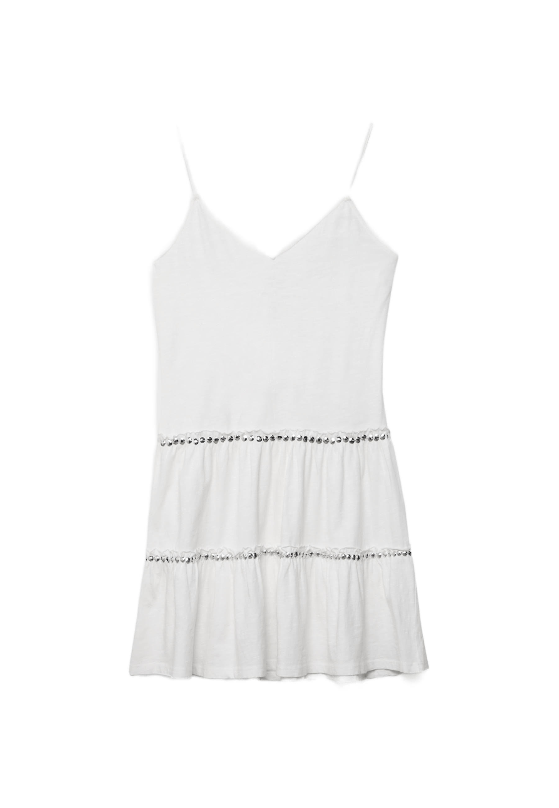 Ruffled dress with studs — Ecru