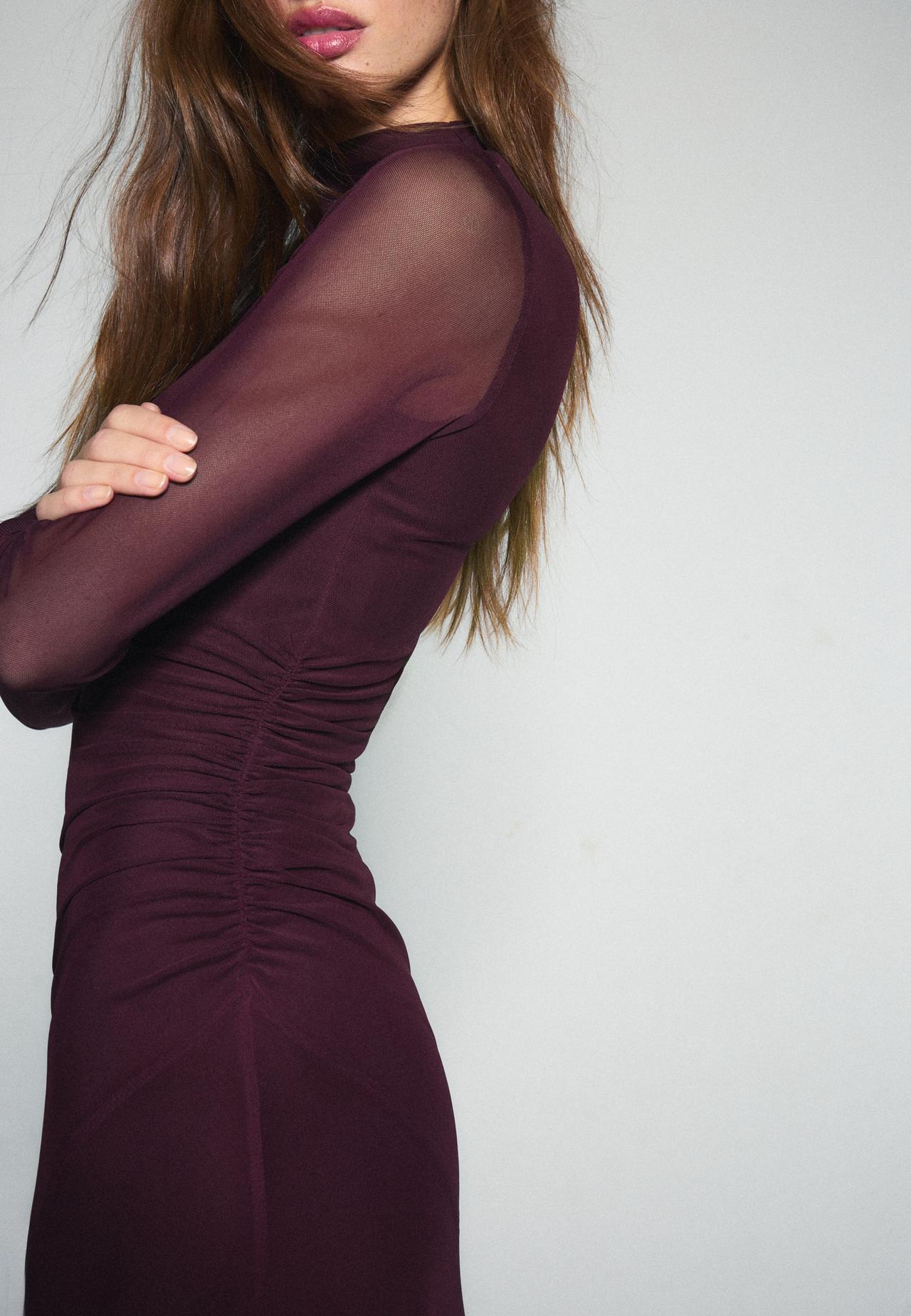 Long sleeve tulle midi dress — Purple