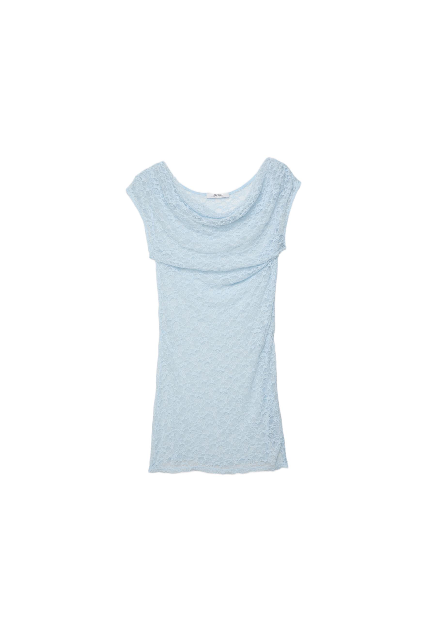 Lace top with side ruching — Sky blue