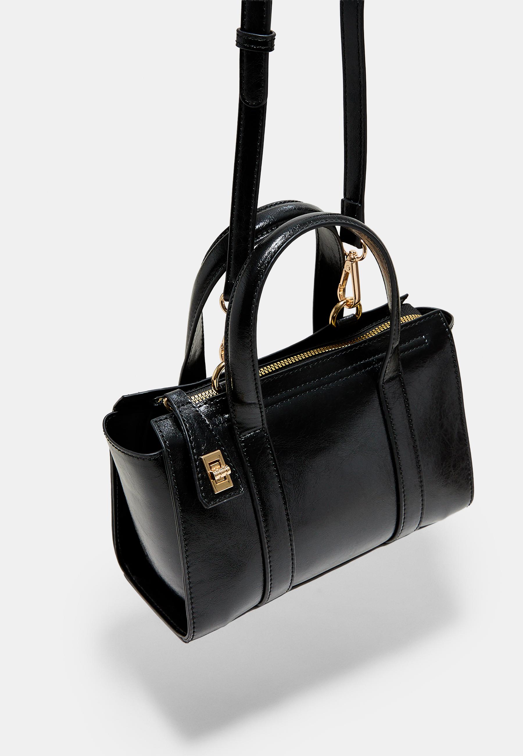 Mini tote bag with clasp — Black