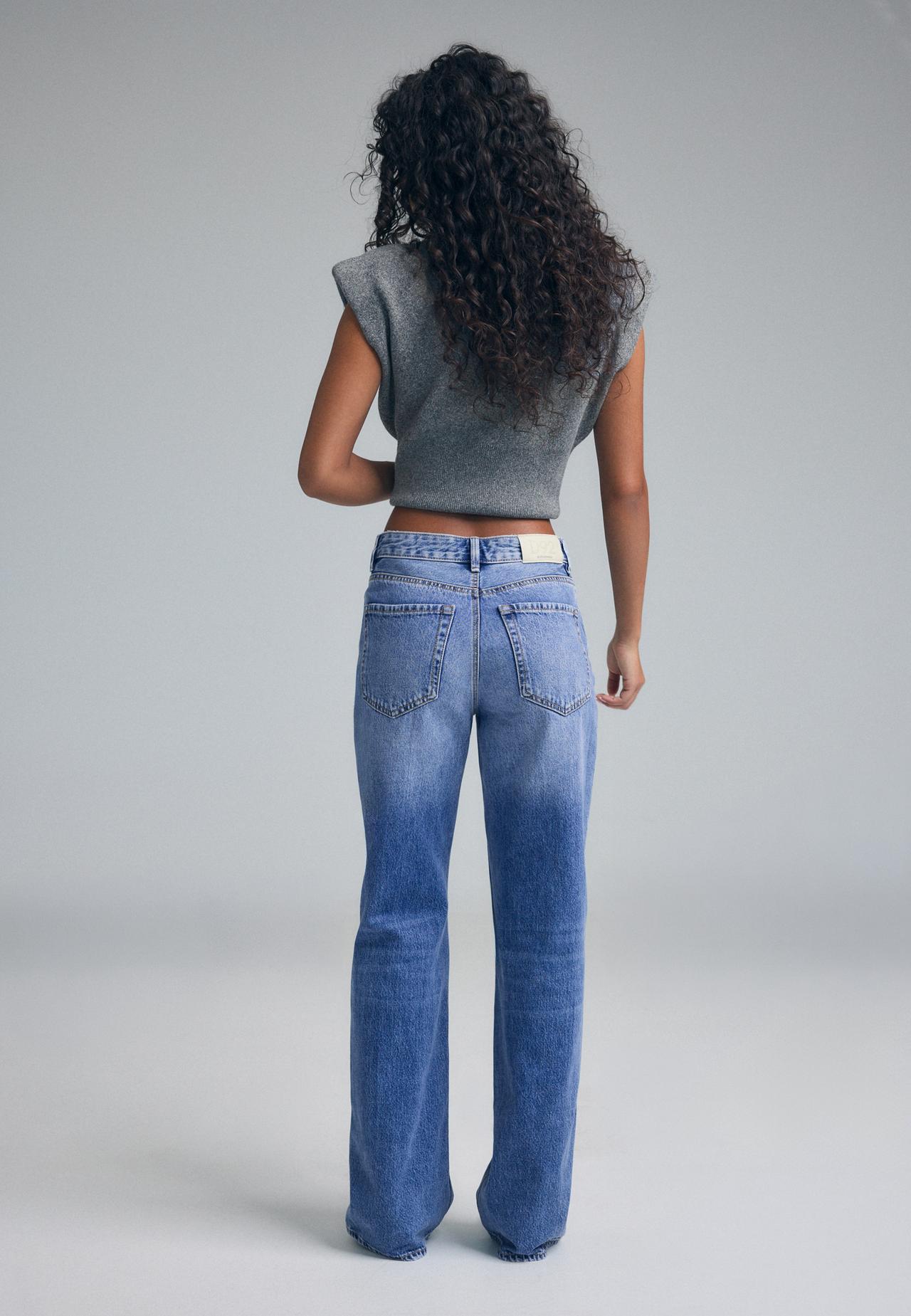 D92 Ripped straight wide-leg jeans — MEDIUM LIGHT BLUE DENIM