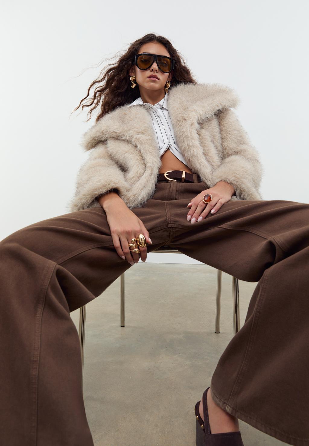 Cropped faux fur jacket