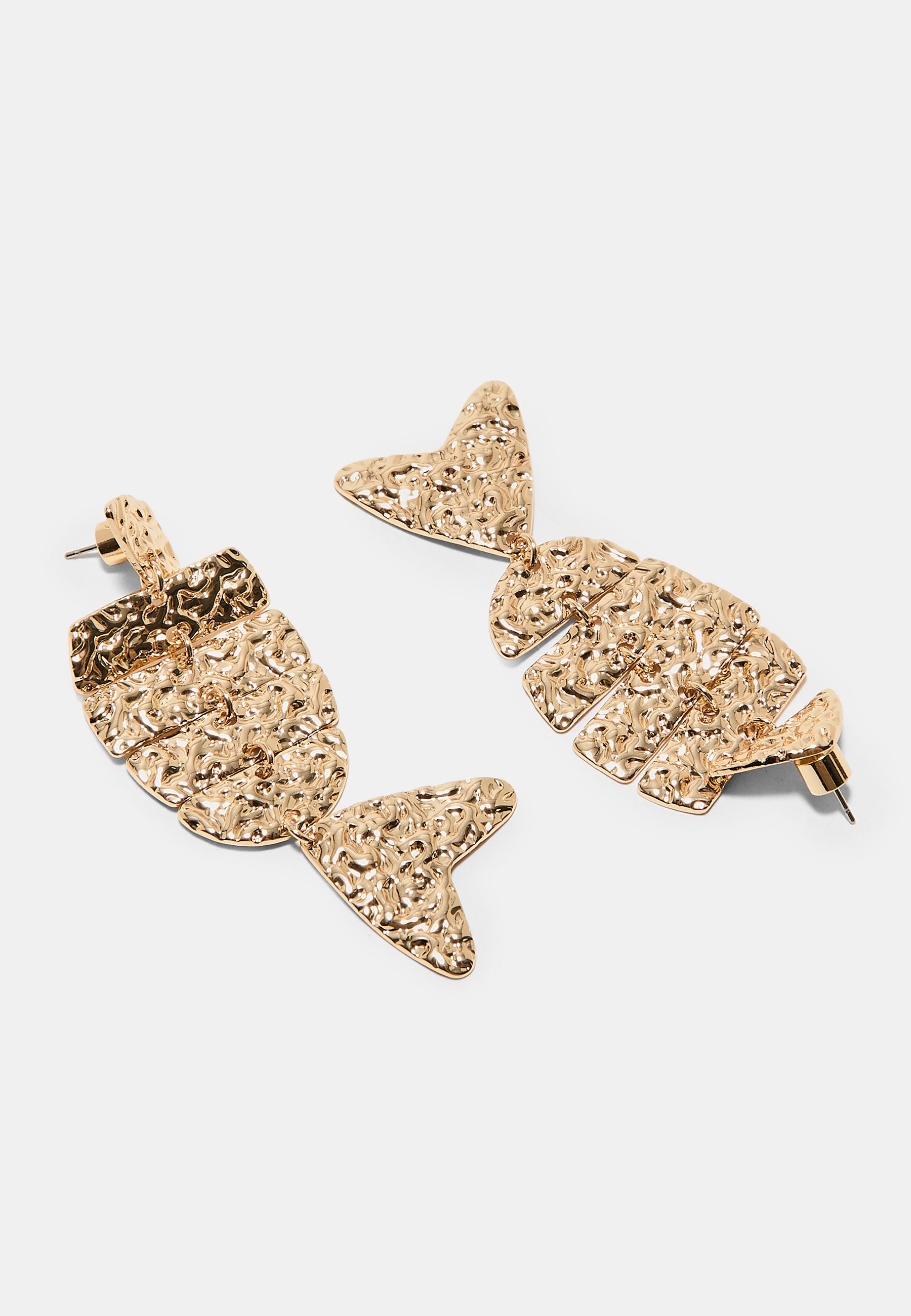 Articulated fish earrings — Gold
