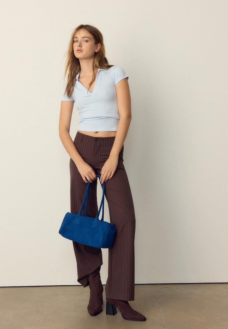 Stradivarius Βασική Μπλούζα Πόλο Χωρίς Ραφές Σιέλ M