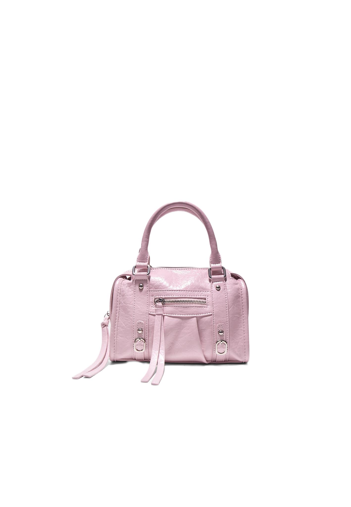 Zip-up bowling shoulder bag — Pastel pink