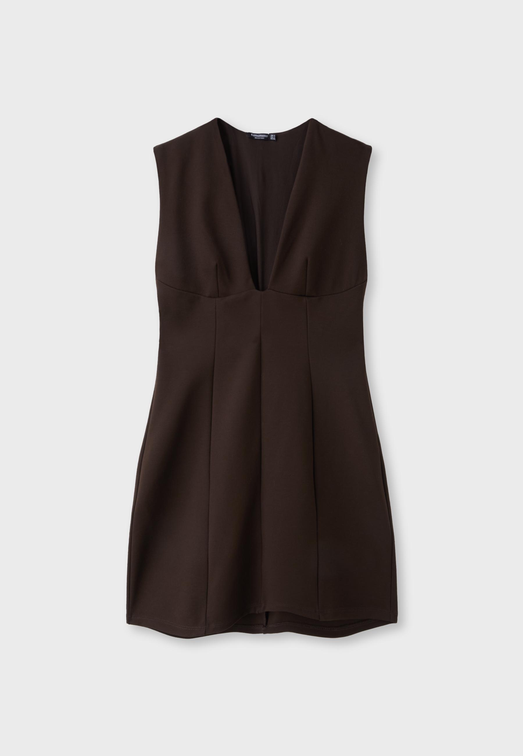 Short V-neck dress — Brown