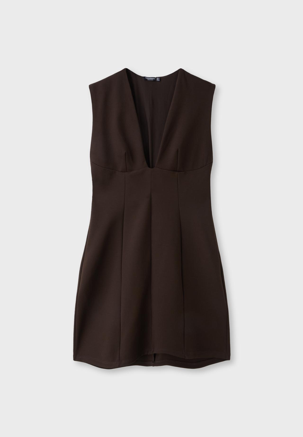 Short V-neck dress — Brown