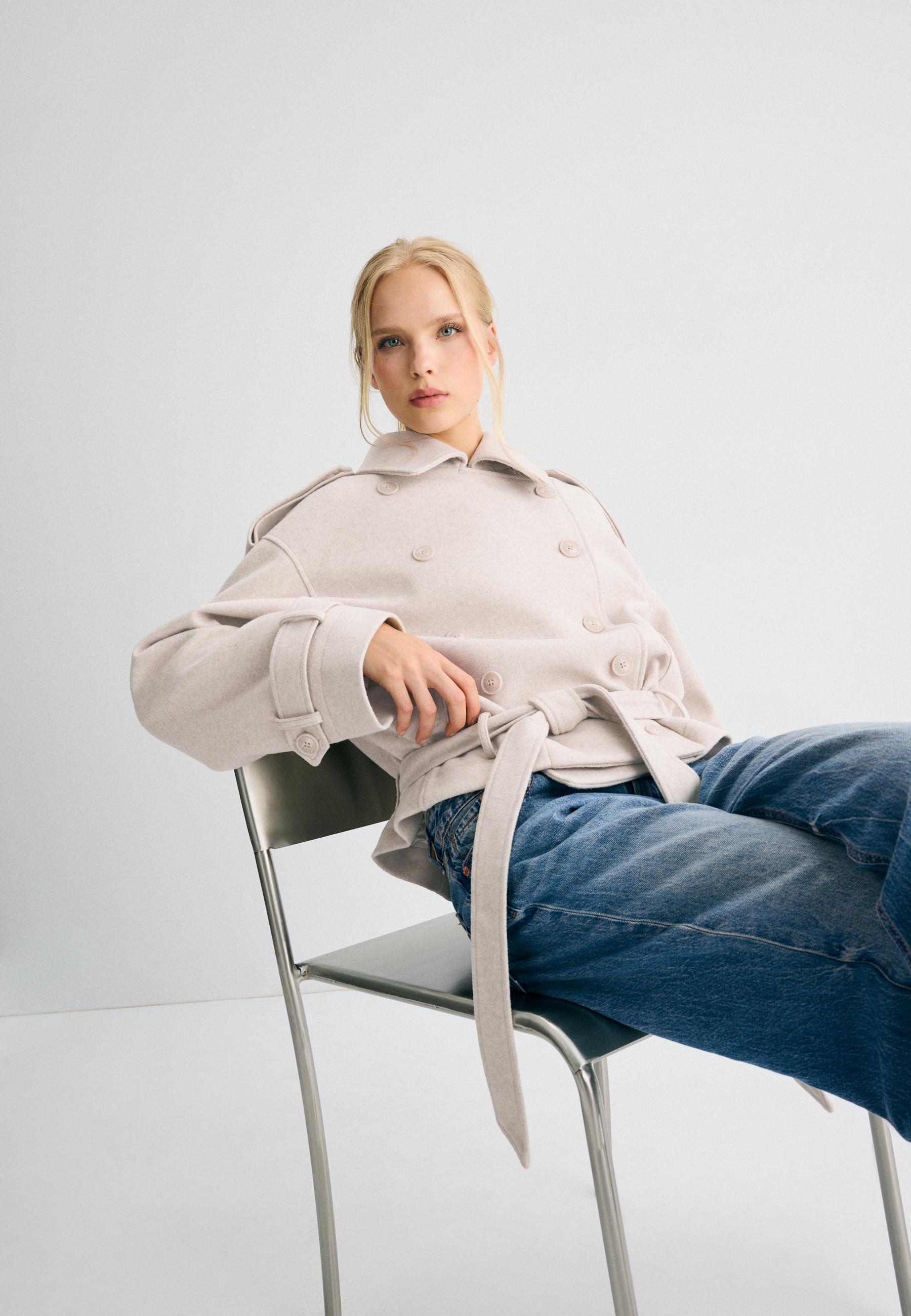 Soft-touch oversize trench coat — Ecru