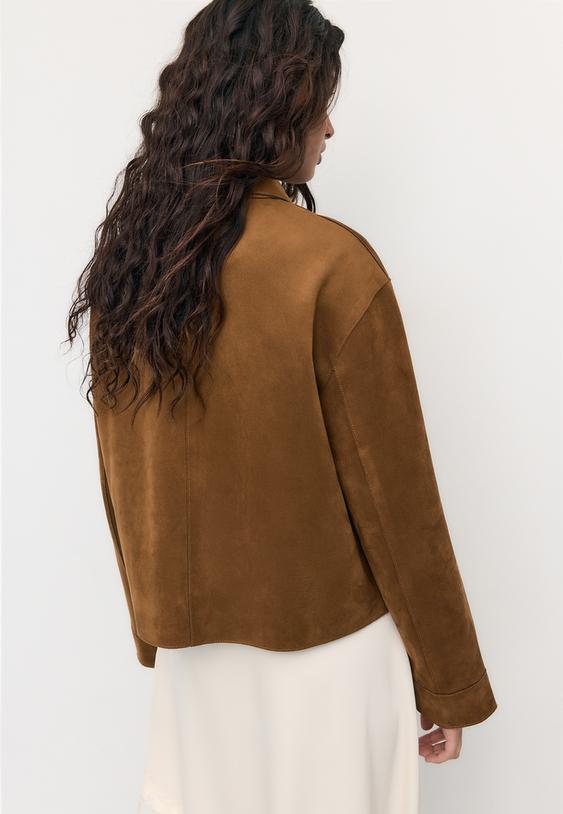 Stradivarius Faux Suede Jacket With Pockets Pale Camel Xl