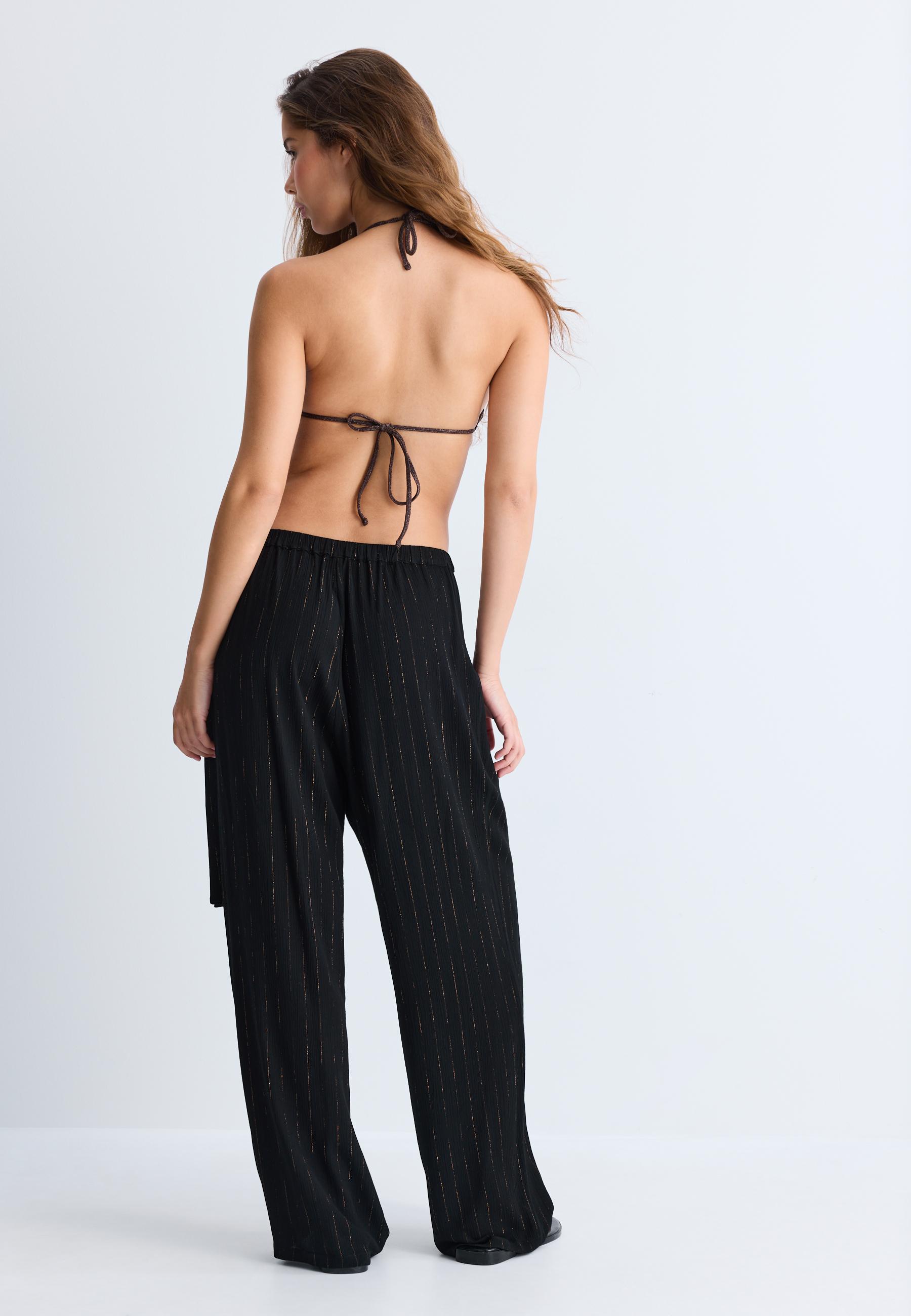 Flowing metallic thread trousers — Black