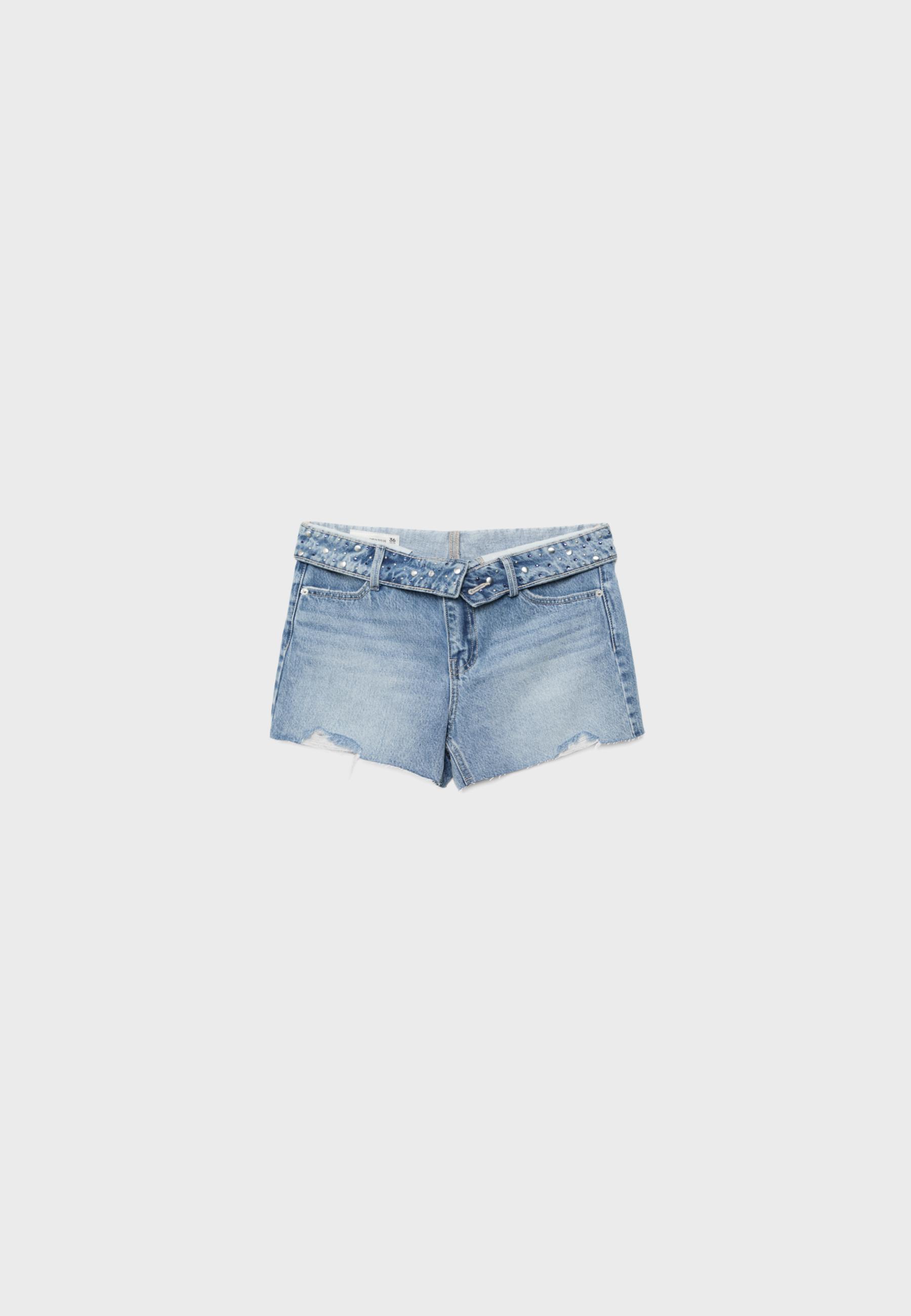 Turn-up waist denim shorts — OVERDYED BLUE DENIM