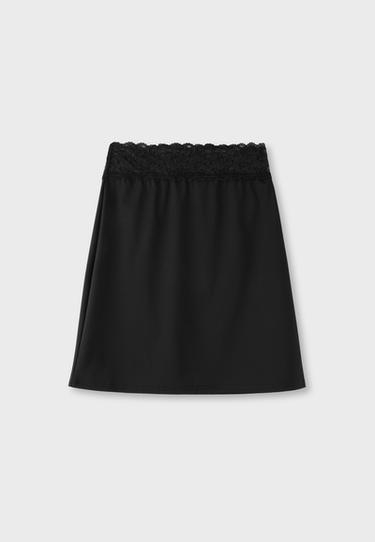 Midi skirt with lace waistband — Black 7