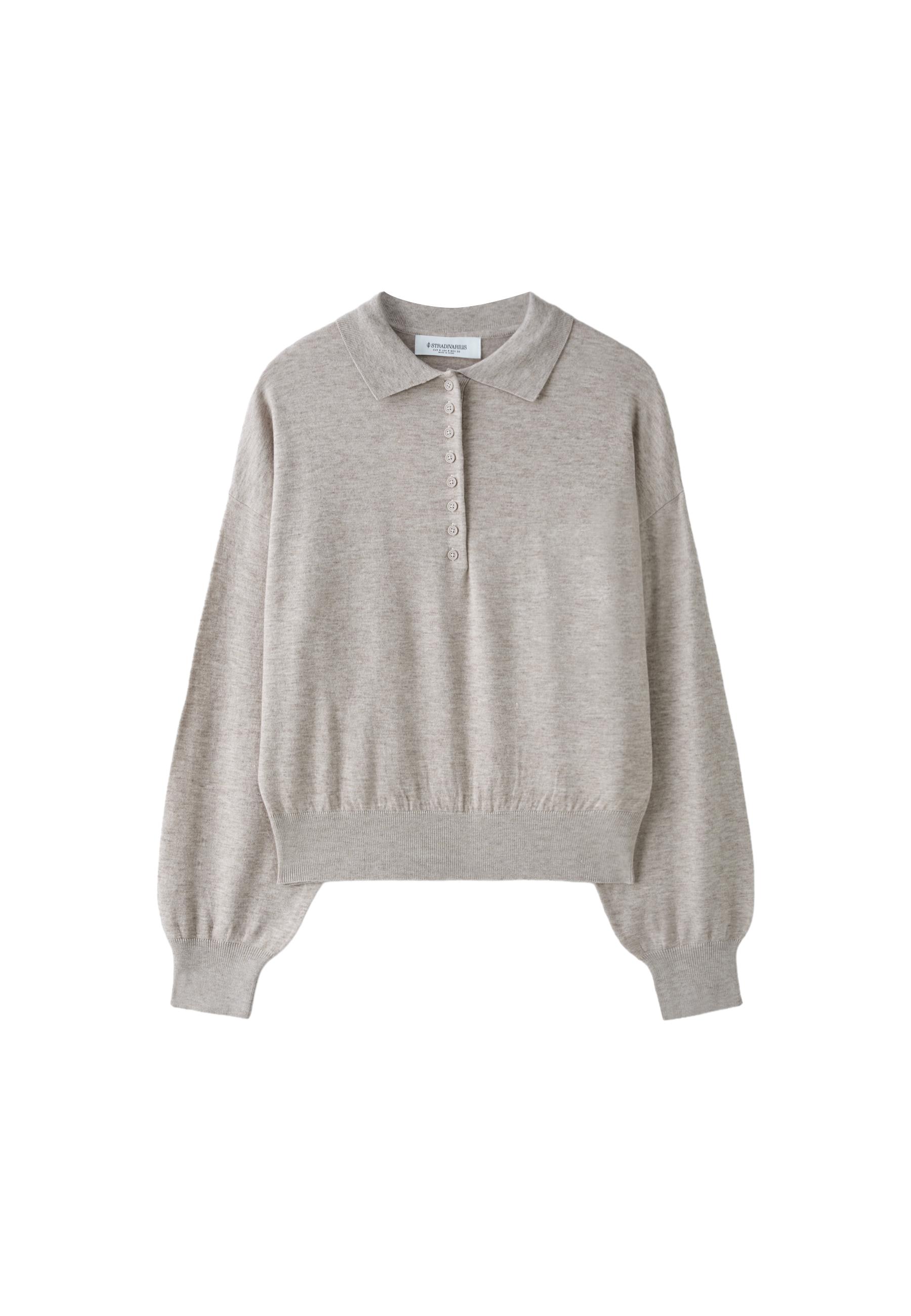 Polo collar knit sweater — Stone