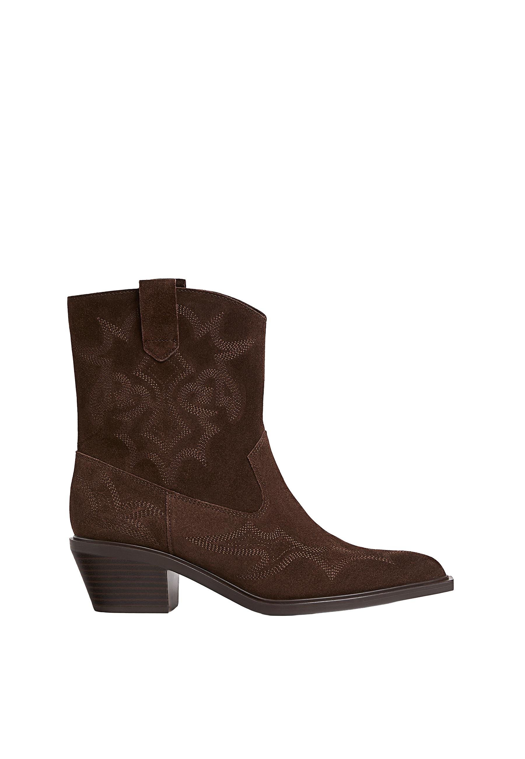 Split leather heeled cowboy ankle boots — BROWN