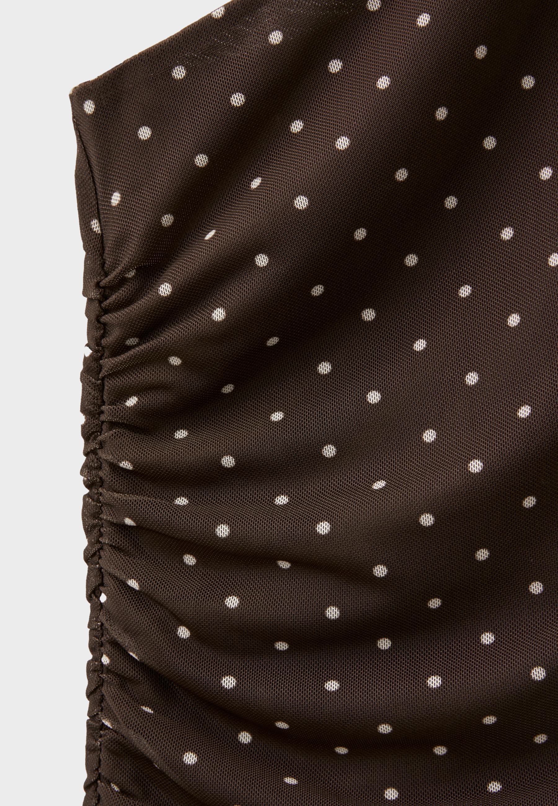 Asymmetric tulle polka dot neckerchief top — Brown