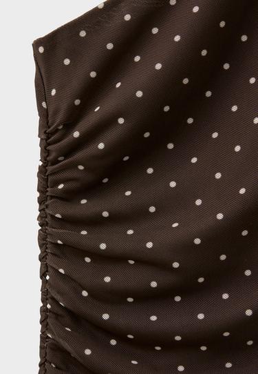 Polka dot tulle asymmetric scarf top — Brown 4