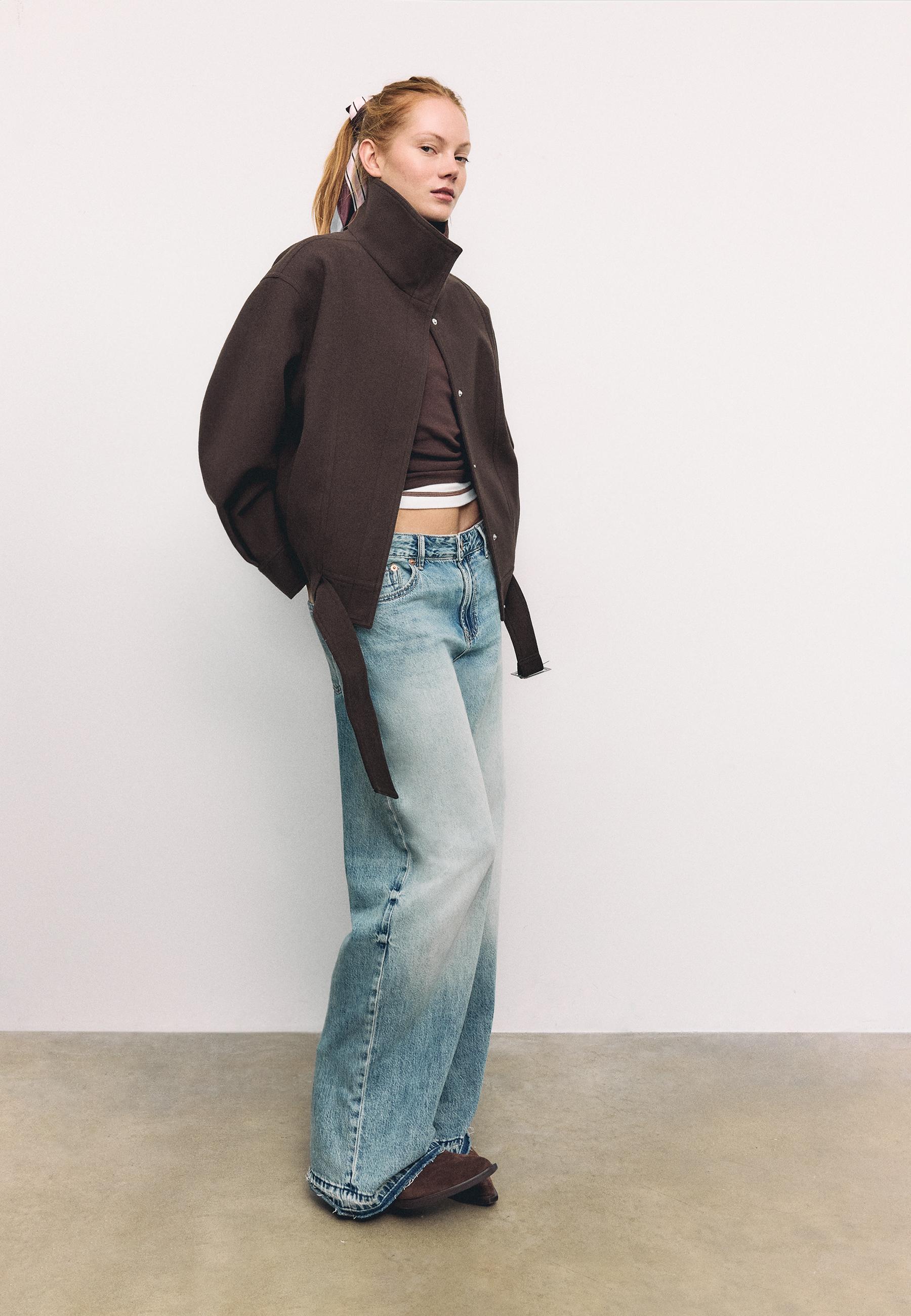 Stradivarius Μπουφάν Balloon Oversize Με Απαλή Υφή Καφέ S